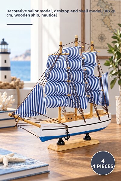 Yenilig 4 Wooden Ships – Decorative Sailor Model, Model for Desktop and Shelf...
