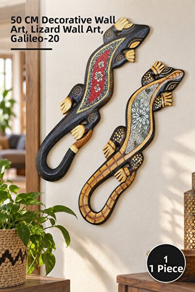 Yenilig 1 Piece Wooden Wall Hanging Lizard Figure – 50 cm Decorative Wall Orn...