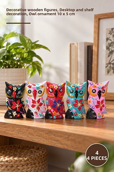 Yenilig 4 Piece Wooden Owl Set – Decorative Wooden Figures, Desktop Ornament ...