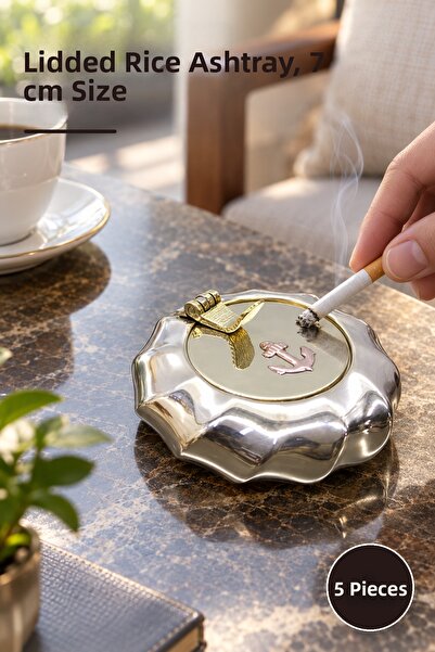 Yenilig 5 Pieces Brass Ashtray with Anchor Lid – Brass Ashtray with Lid, 7 cm...