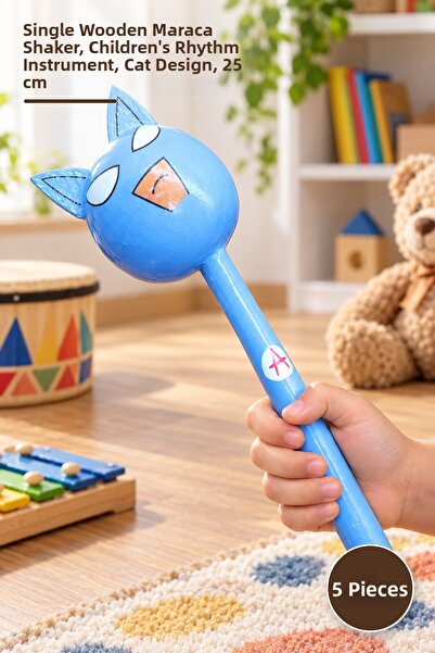 Yenilig 5 Pieces Wooden Cat Maracas – Single Wooden Maracas Shaker, Children'...