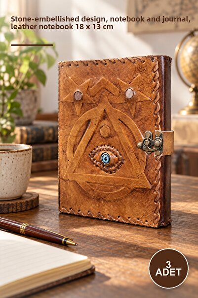 Yenilig 3 Stone-Embellished Leather Notebooks – Stone-Decorated Design, Notep...