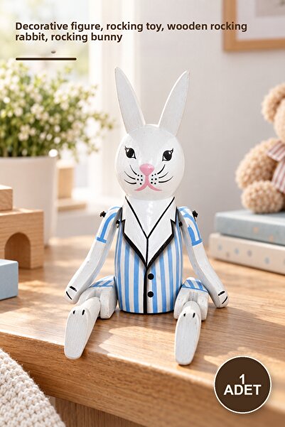 Yenilig 1 Piece Wooden Rocking Rabbit Figure – Decorative Ornament, Rocking F...
