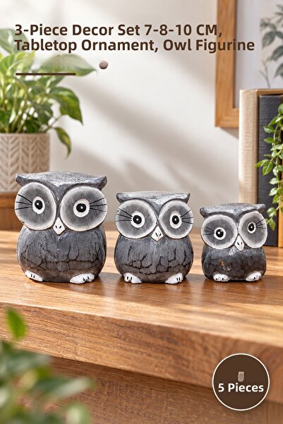 Yenilig 5 Piece Wooden Owl Figure Set – Set of 3 Decorative Pieces with Dimen...