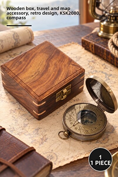 Yenilig 1 Piece Compass with Wooden Box – Wooden Box, Travel and Map Accessor...