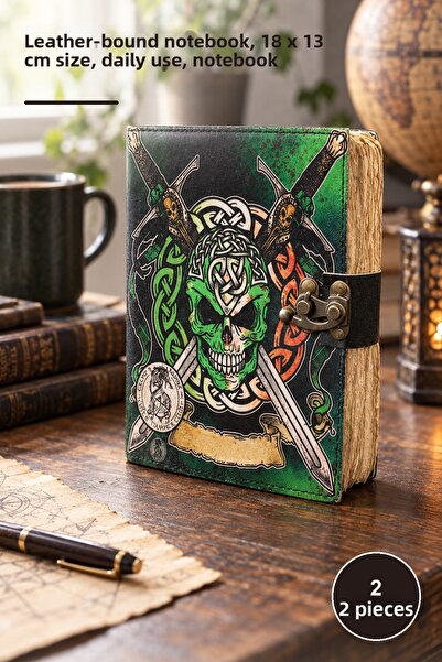 Yenilig 2 Skull Leather Notebooks – Notepad with Leather Cover, 18 X 13 cm Si...