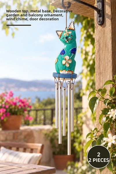 Yenilig 2 Pieces of Wind Chimes – Wooden Top, Metal Bottom, Decorative Garden...