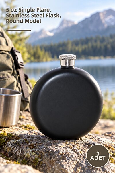 Yenilig 3 Pieces Stainless Steel Round Flask – 5 oz Single Flask, Stainless S...