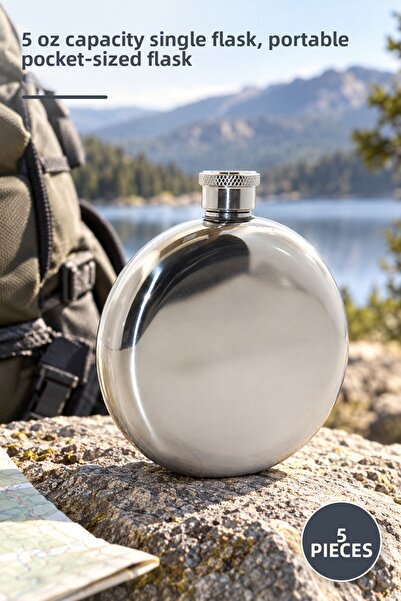 Yenilig 5 Pieces Stainless Steel Round Flask – 5 oz Capacity Single Flask, Fl...