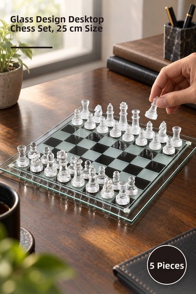 Yenilig 5-Piece Glass Chess Set – Desktop Chess Game with Glass Design, 25 cm...