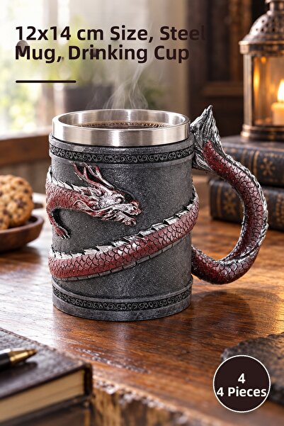 Yenilig 4 Stainless Steel Mugs – 12X14 cm Size, Steel Mug, Steel Cup, Drinkin...