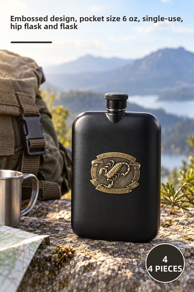 Yenilig 4 Stainless Steel Flasks – Embossed Design, Pocket Size 6 Oz, Single ...