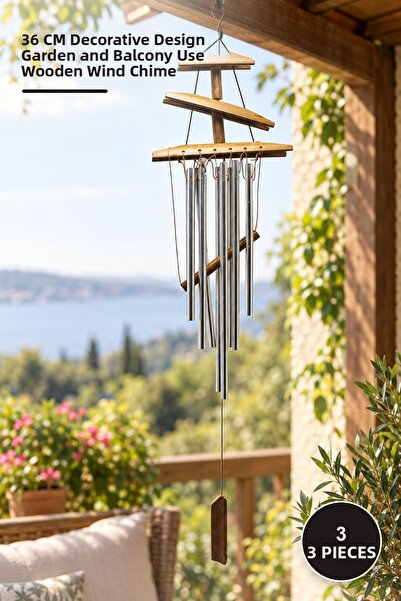 Yenilig 3 Pieces of Wooden Wind Chime – 36 cm Decorative Design for Garden an...