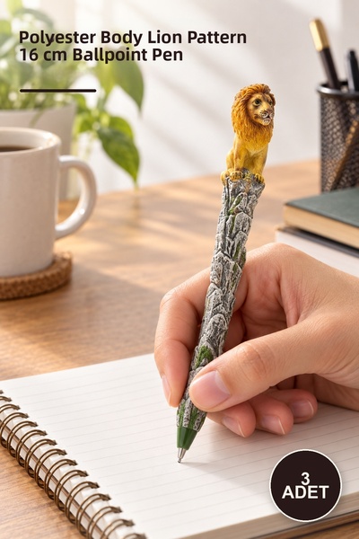Yenilig 3 Pieces of Ballpoint Pens – Polyester Body with Lion Pattern 16 cm W...