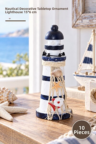 Yenilig 10 Pieces Wooden Marine Lighthouse – Decorative Desktop Ornament Mari...