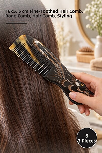 Yenilig 3 Pieces Peacock Bone Comb – 18X5.5 cm Fine Toothed Hair Combing Tool...