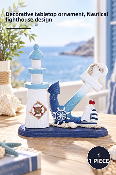 Yenilig 1 Piece Wooden Marine Anchor Lighthouse – Decorative Desktop Ornament...