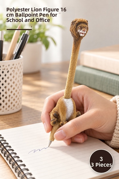 Yenilig 3 Pieces of Ballpoint Pens – 16 cm Writing Pen with Polyester Lion Fi...