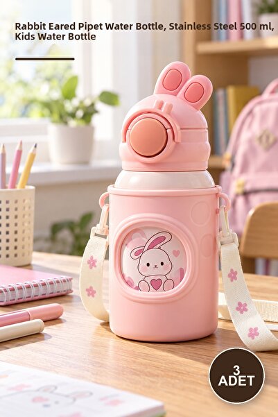 Yenilig 3 Pieces of Children's Thermos Bottles – Rabbit Ear Water Bottle with...