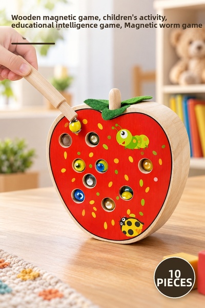 Yenilig 10 Pieces Wooden Magnetic Worm Catching Game – Wooden Magnetic Game, ...