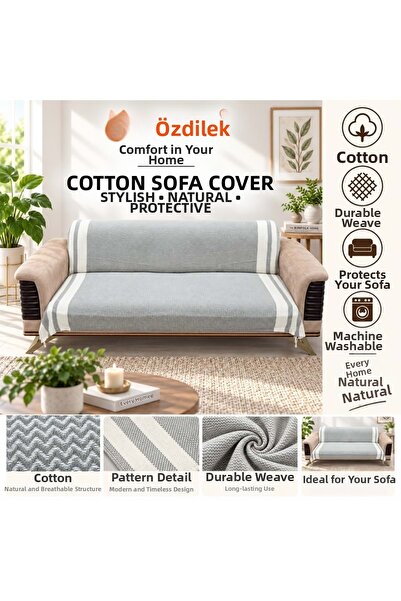 Özdilek Cotton Non-Slip Zigzag Sofa Cover (170X210) - Khaki Green