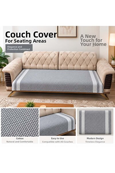 Özdilek 2 Pieces of Cotton Zigzag Sofa Cover (80X210) - Anthracite