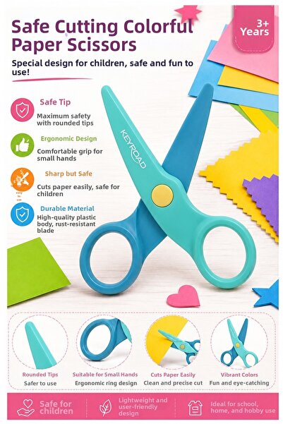 Artmaster Green Blue Paper Scissors 1 Piece Keyroad Plastic Blunt Tip Protect...