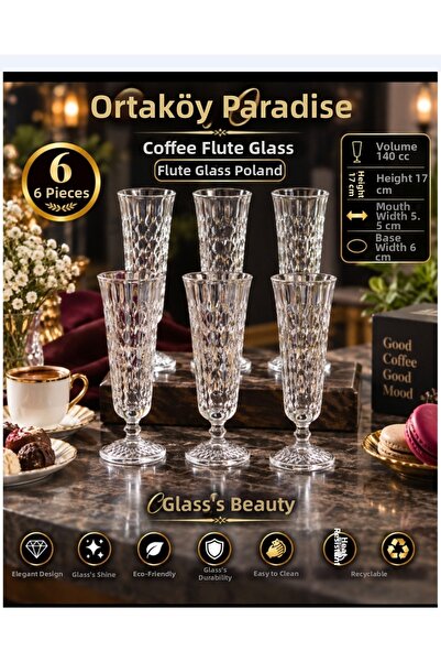 ORTAKÖYCENNETİ Elysia Model Flute Cup 6 Pieces with Legs, Coffee Side 140 Cm,...