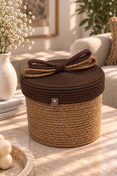 MaVaux Christmas Wicker Rope Decorative 20X26 Lid Wicker Rope Basket Weave Ro...