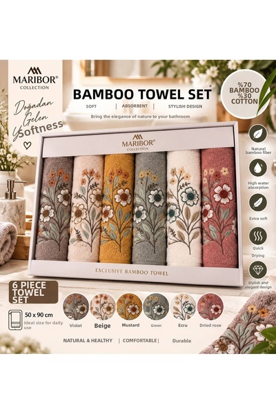 BOZBEYLER Bamboo Bathroom Kitchen 70% Bamboo / 30% Cotton 3D Embroidered Hand...