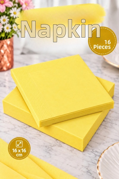 Huzur Party Store Plain Yellow Colored Presentation Napkin 16 Pieces Decorati...