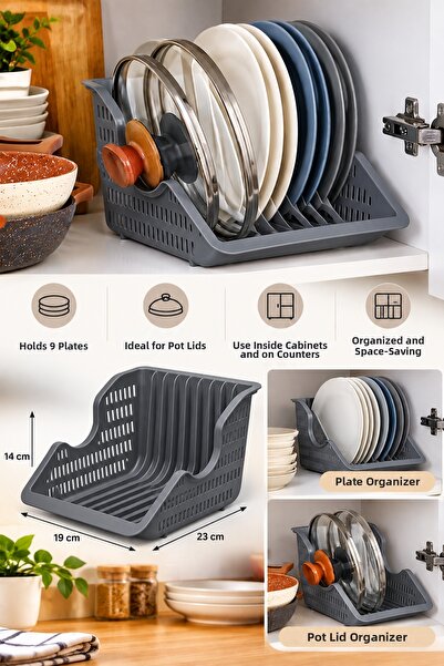 Binbirreyon Plate and Pot Lid Organizer Organizer with 9 Compartments 19X23X1...