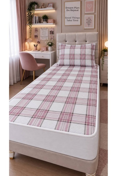 AHSEN TASARIM Elasticated Quilted Fitted Sheet, Compatible with Single 100X200 Bed, Quilted Pique, Fitted Sheet with Elasticated Pads, Non-Slip Sheet.