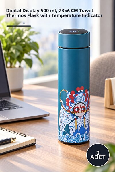 Yenilig 3 stainless steel thermoses - 500 ml with digital display, 23x6 cm tr...
