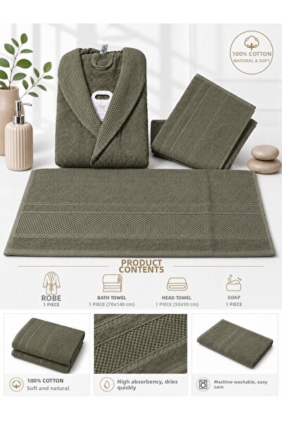 cs ilkim 100% Cotton 4 Piece Bathrobe Set