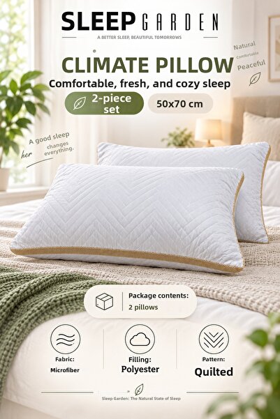 Sleep Garden Air-Conditioned Quilted Antiallergic Pillow 50X70 cm 800 Gr 2 Pi...