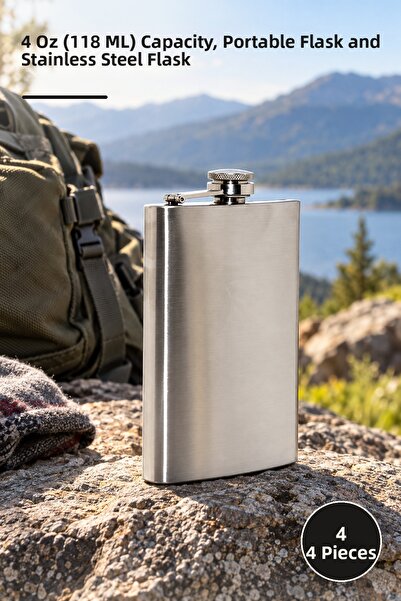 Yenilig 4 pieces stainless steel flask - 4 oz (118 ml) capacity, portable fla...