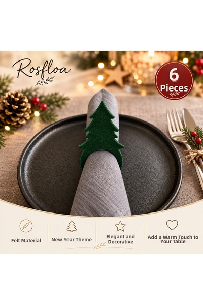 rosfloa rf 6 Pieces of Luxury Felt Pine Tree Christmas Themed Napkin Ring Dec...