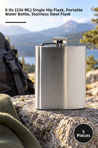 Yenilig 5 stainless steel flasks - 8 oz (236 ml) single flask, portable water...
