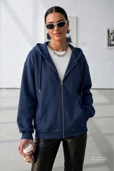 CAST COLLECTİON Women's Zippered Hooded Cardigan Jacket