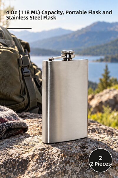 Yenilig 2 pieces stainless steel flask - 4 oz (118 ml) capacity, portable fla...