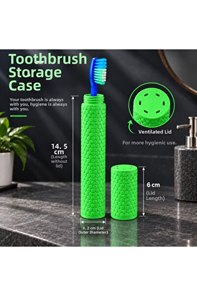 PİYATECH Portable Travel Type Snap-On Cover Toothbrush Storage Container - Hy...