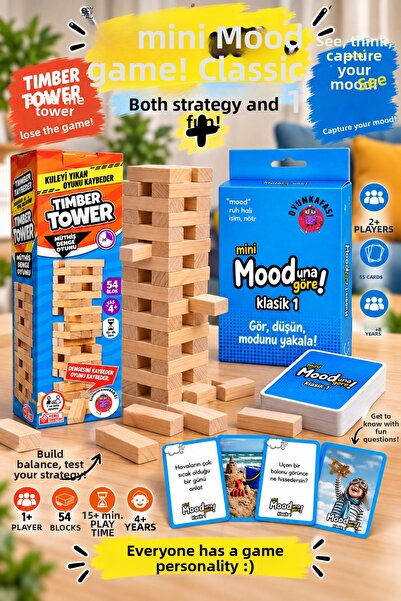 OYUNKAFASI 2-Player Game Set Mooduna Go Classic 1 55 Cards + Timber Tower 54 ...