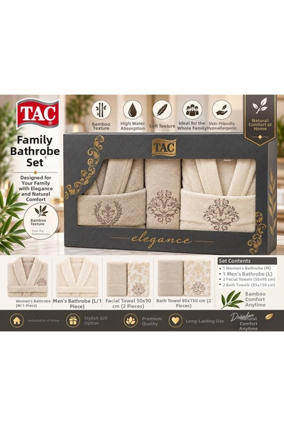 BOZBEYLER 6' Towel Bathrobe Family Set |   Cotton |   Embroidered |   Dowry S...