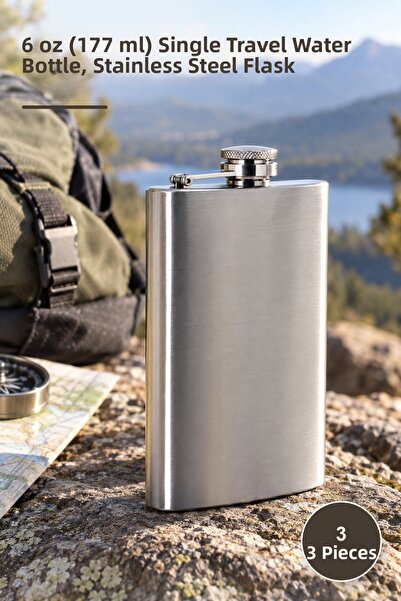 Yenilig 3 stainless steel flasks - 6 oz (177 ml) single travel water bottle, ...