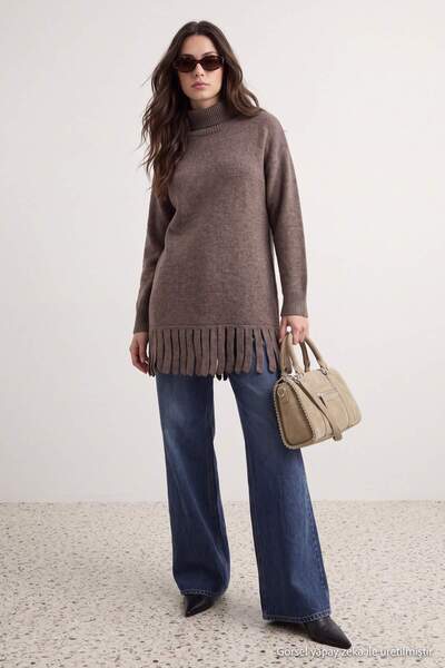 Trendyol Modest Mink Turtleneck Sweater with Tassel Detail Tctaw27Ak00005