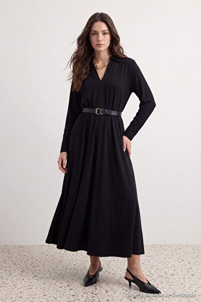 Trendyol Collection Black Soft Touch Skater/Waist Open Belted Unlined Knitted...