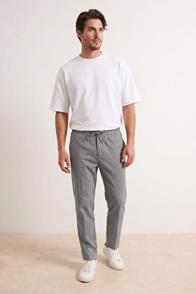 Trendyol Collection Pantaloni țesuți pentru bărbați, gri, cu croială slim/str...