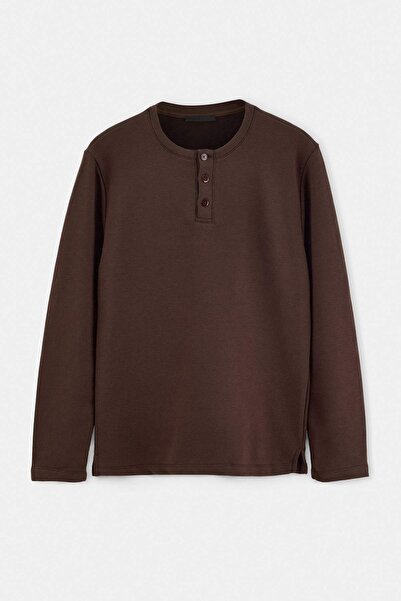 Trendyol Collection Dark Brown Regular Fit Buttoned Thick Sweatshirt Tmnaw27S...