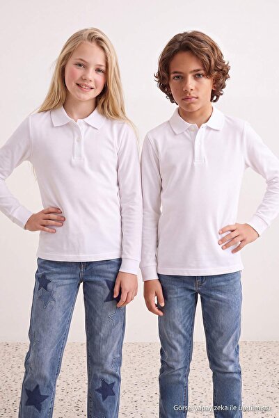 TRENDYOLKIDS White Girl'S/Boy's Plain Knitted T-Shirt Tkdaw27Ts00005